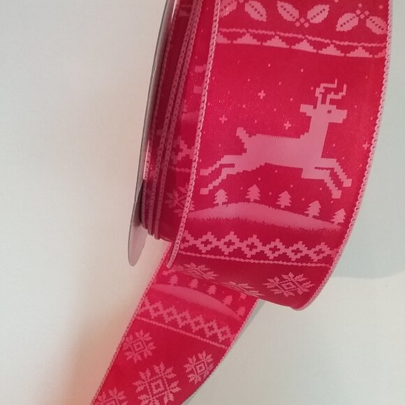 2.5 Inch Wire Edge Christmas Ribbon Set of 2: Bear and Reindeer Total 42.5 Yards - Picture 5 of 6